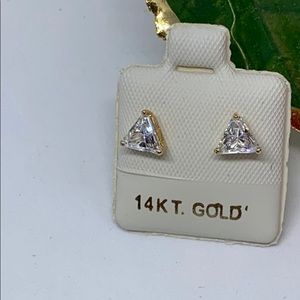 14 Karts yellow gold/ 1 carat triangle CZ earring